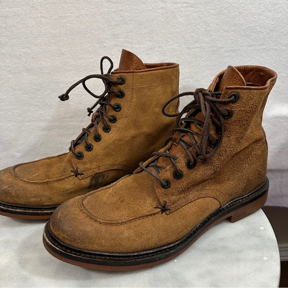 Frye Wallace brown suede lace up boot leather distressed - Picture 12 of 15
